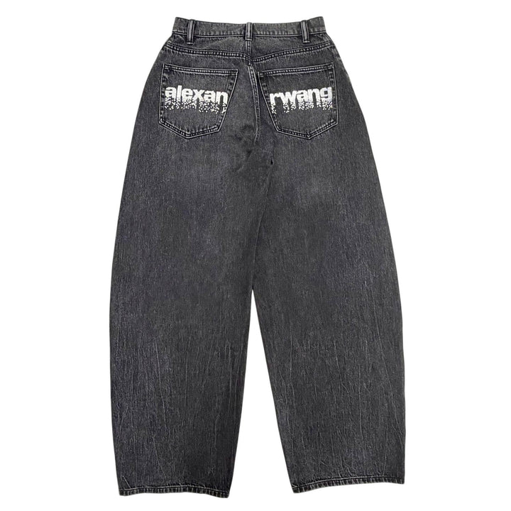 Great Alexander Wang Denim pants Rhinestone button fly wide Black 24 4DC1264112