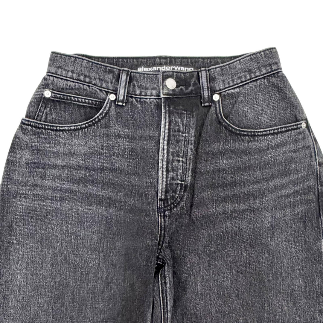 Great Alexander Wang Denim pants Rhinestone button fly wide Black 24 4DC1264112