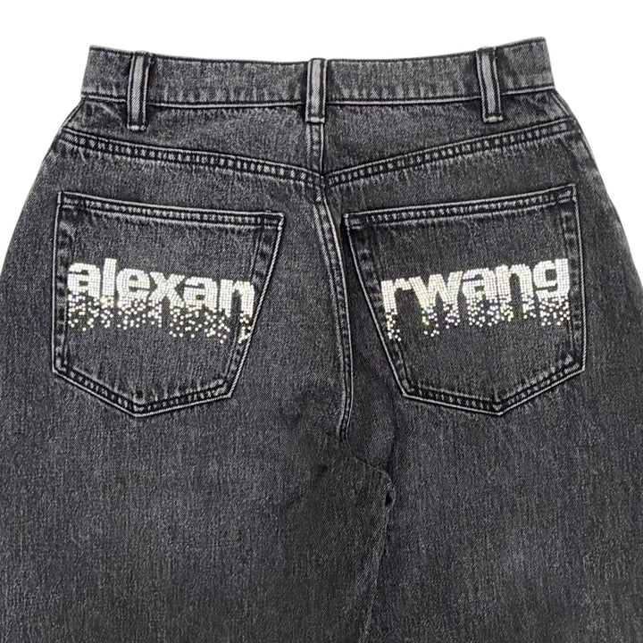Great Alexander Wang Denim pants Rhinestone button fly wide Black 24 4DC1264112