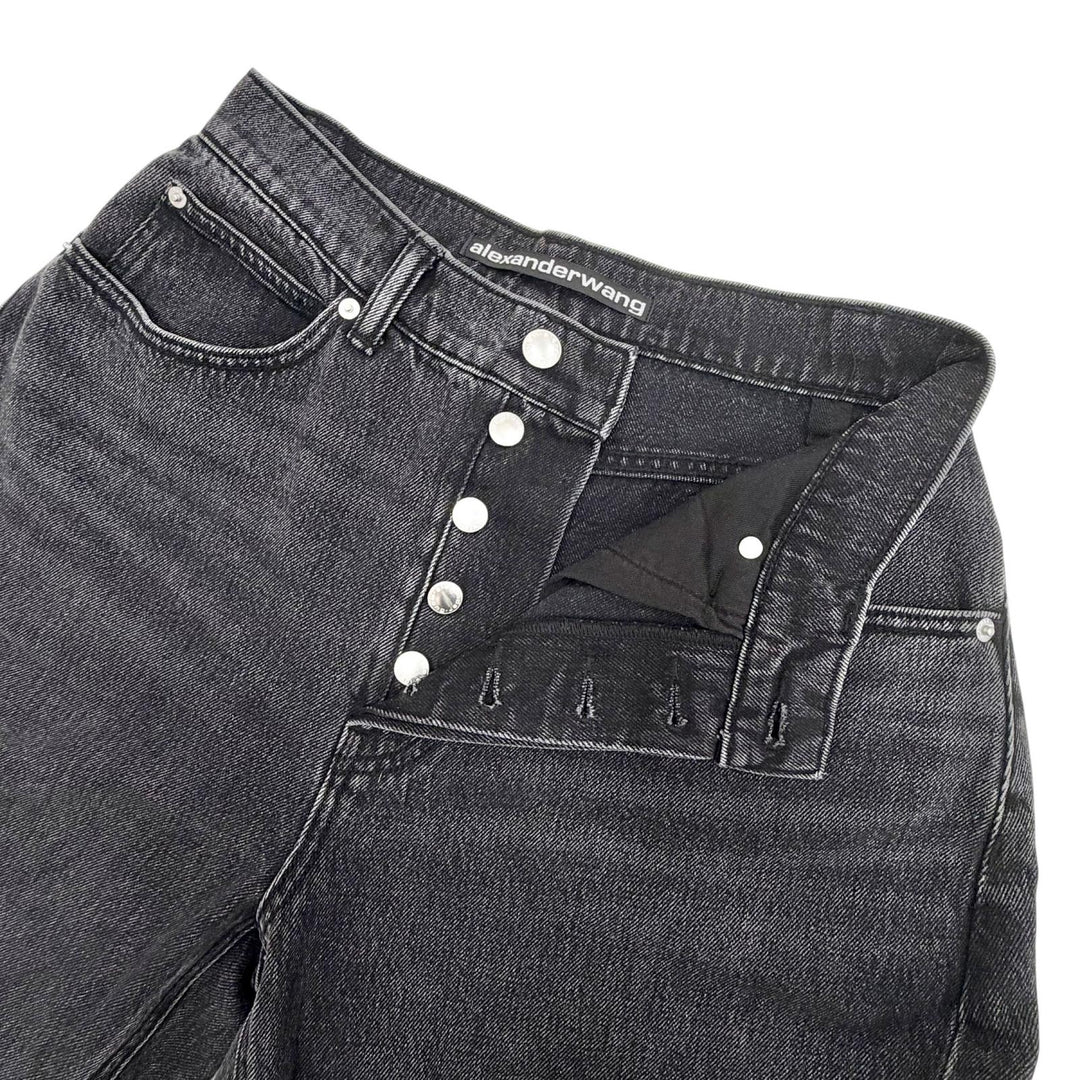 Great Alexander Wang Denim pants Rhinestone button fly wide Black 24 4DC1264112