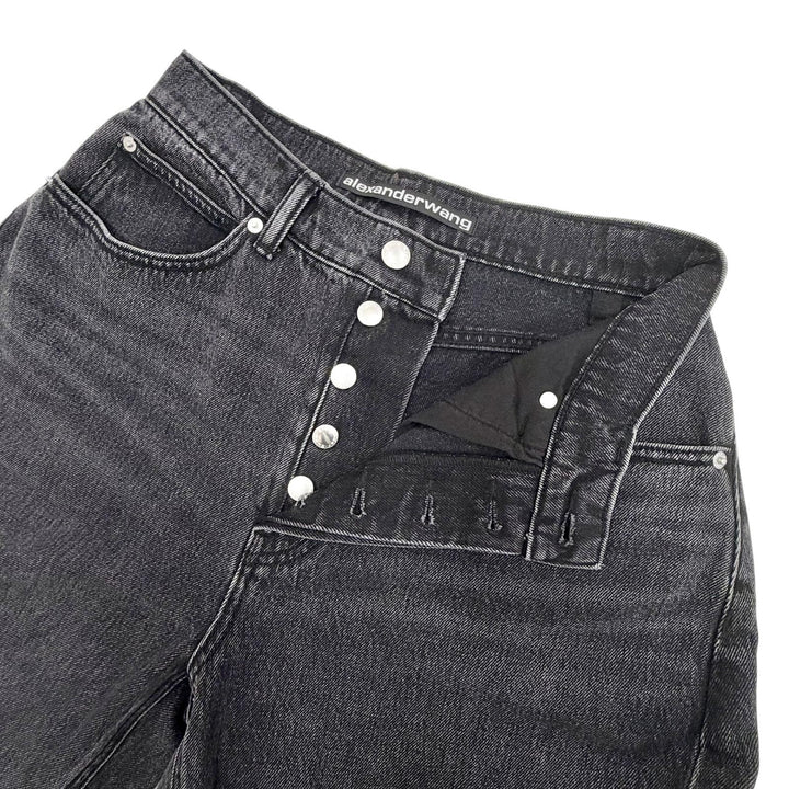 Great Alexander Wang Denim pants Rhinestone button fly wide Black 24 4DC1264112