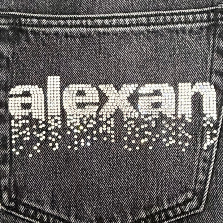 Great Alexander Wang Denim pants Rhinestone button fly wide Black 24 4DC1264112