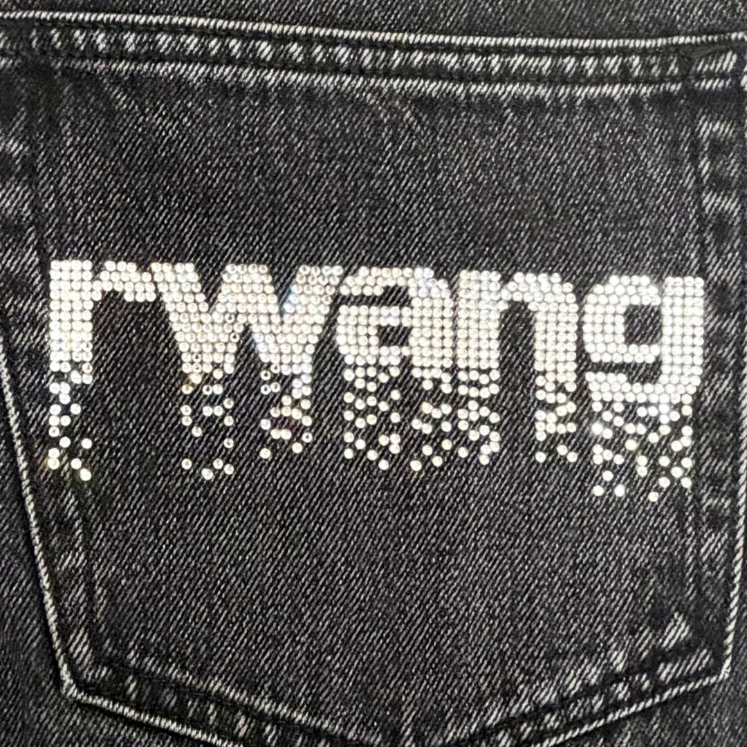 Great Alexander Wang Denim pants Rhinestone button fly wide Black 24 4DC1264112