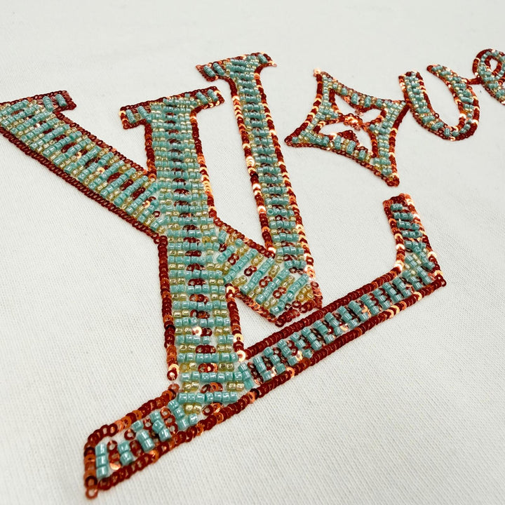 Excellent LOUIS VUITTON Short sleeve T-shirt LV Lovers Beads Sequins white XXL