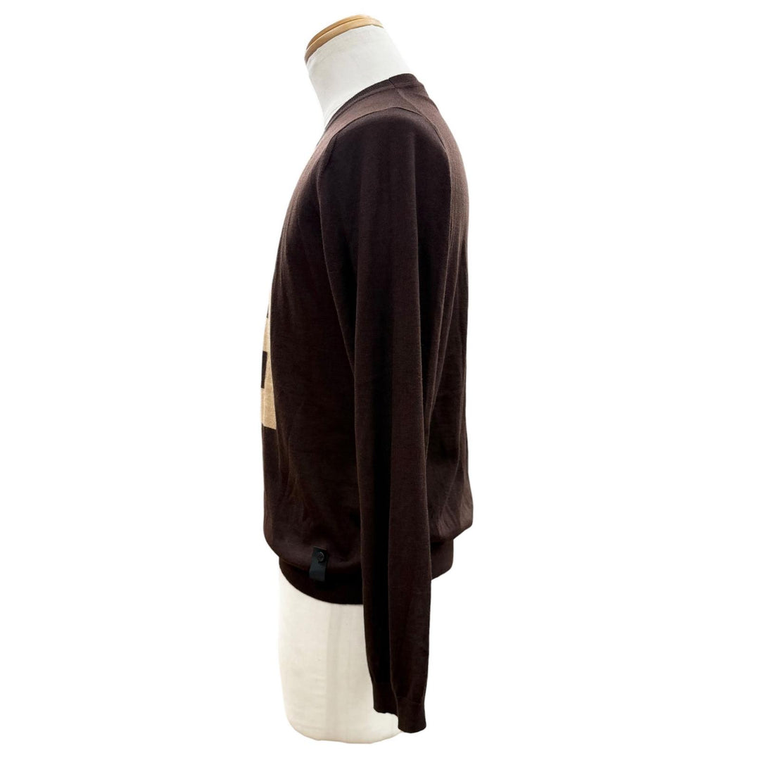 Excellent FENDI sweater FF logo crew neck Brown cashmere mens 44 FZZ371