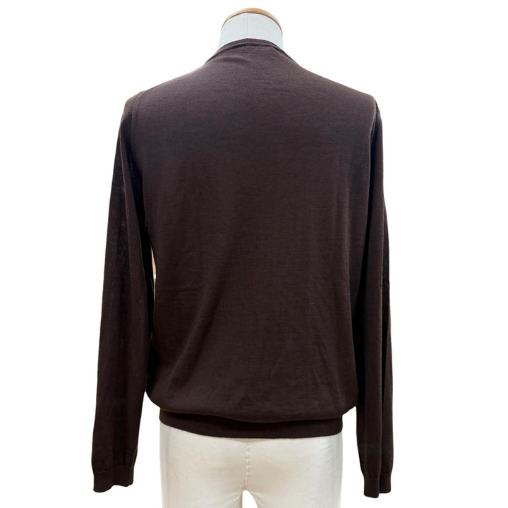 Excellent FENDI sweater FF logo crew neck Brown cashmere mens 44 FZZ371