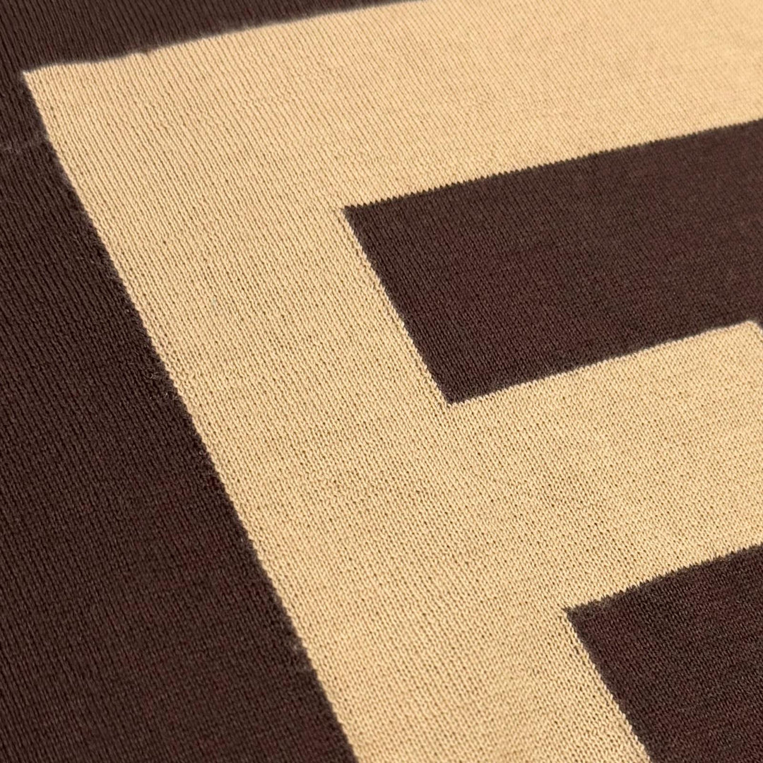 Excellent FENDI sweater FF logo crew neck Brown cashmere mens 44 FZZ371