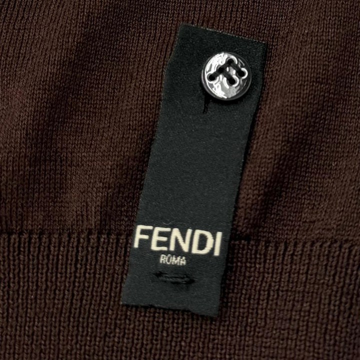 Excellent FENDI sweater FF logo crew neck Brown cashmere mens 44 FZZ371
