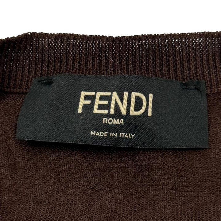 Excellent FENDI sweater FF logo crew neck Brown cashmere mens 44 FZZ371