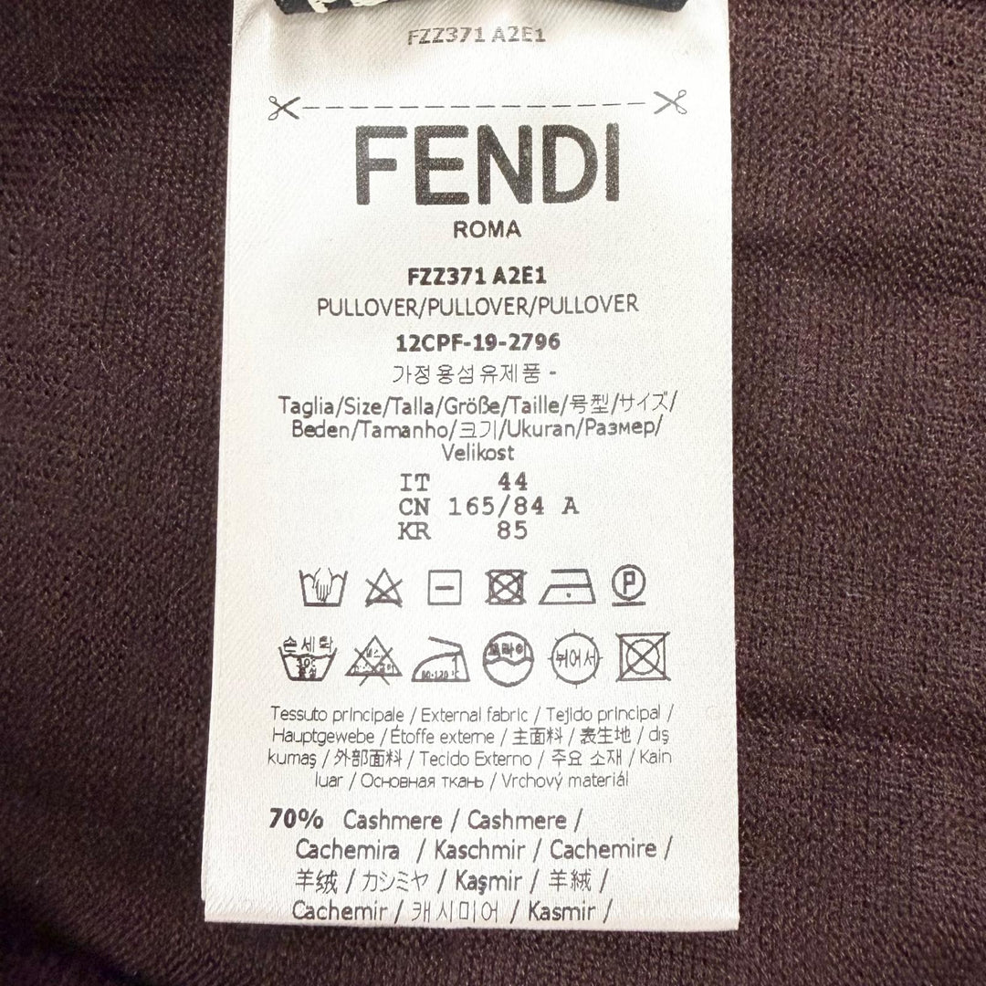 Excellent FENDI sweater FF logo crew neck Brown cashmere mens 44 FZZ371