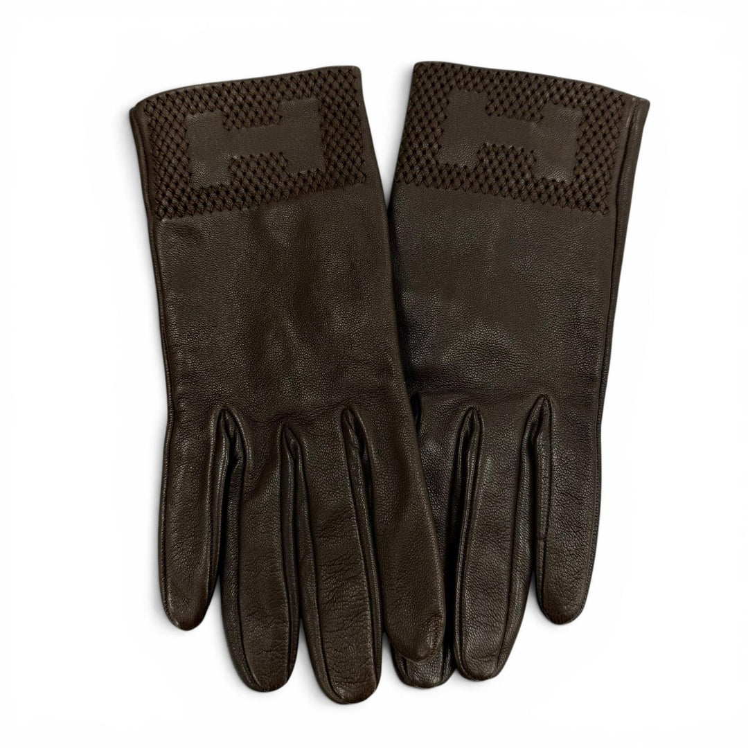 Great HERMES gloves H logo design gloves lambskin Leather Women 7.5