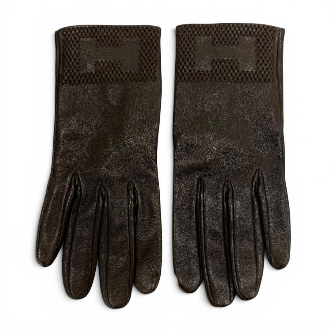 Great HERMES gloves H logo design gloves lambskin Leather Women 7.5
