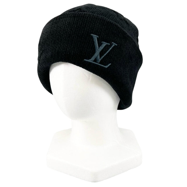 Excellent LOUIS VUITTON Knit cap Beanie LV Crushed Monogram Noir cotton S M96194