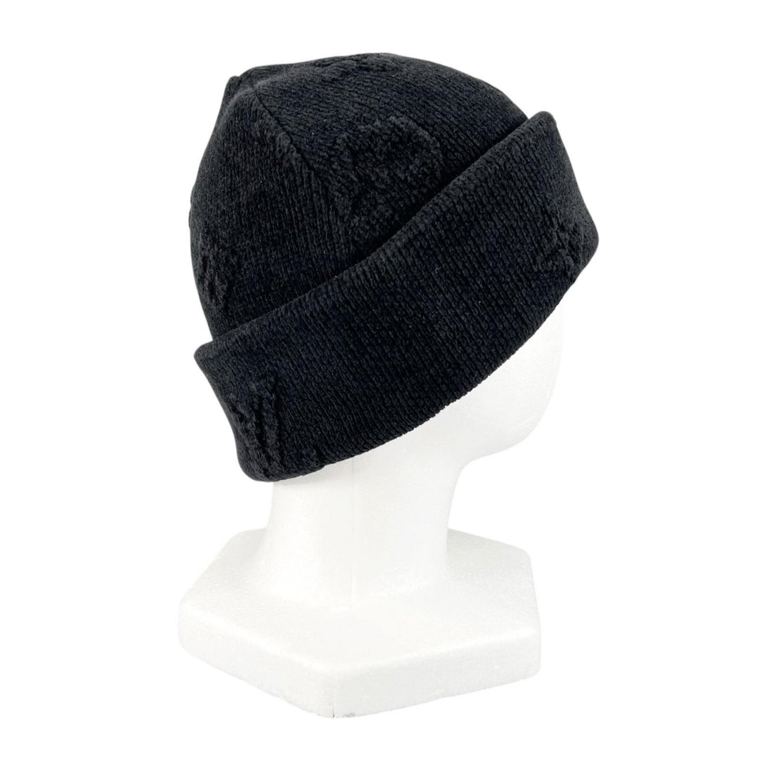 Excellent LOUIS VUITTON Knit cap Beanie LV Crushed Monogram Noir cotton S M96194