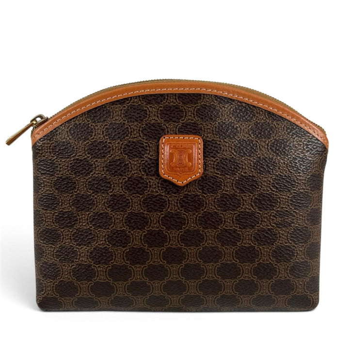 Excellent CELINE Pouch Old Celine Macadam Pattern Cosmetic Pouch Brown PVC Women