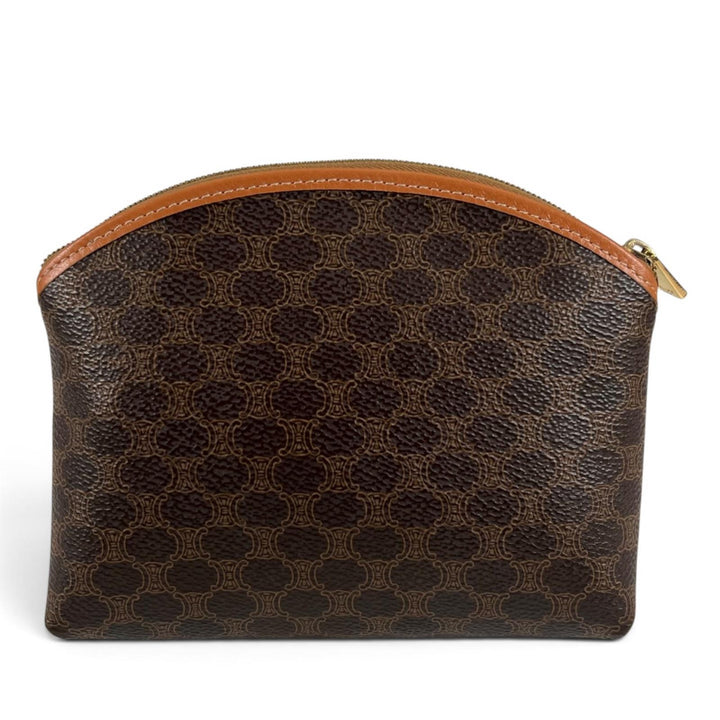 Excellent CELINE Pouch Old Celine Macadam Pattern Cosmetic Pouch Brown PVC Women
