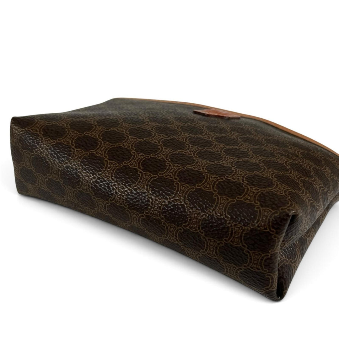 Excellent CELINE Pouch Old Celine Macadam Pattern Cosmetic Pouch Brown PVC Women