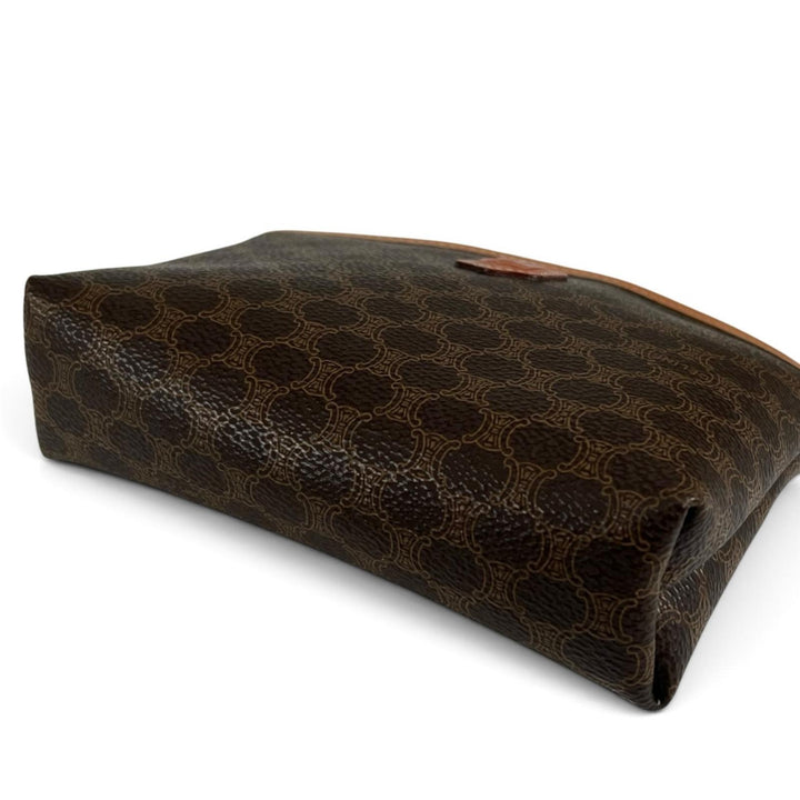 Excellent CELINE Pouch Old Celine Macadam Pattern Cosmetic Pouch Brown PVC Women