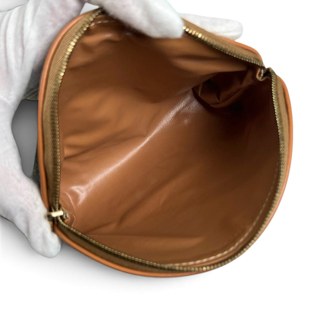 Excellent CELINE Pouch Old Celine Macadam Pattern Cosmetic Pouch Brown PVC Women