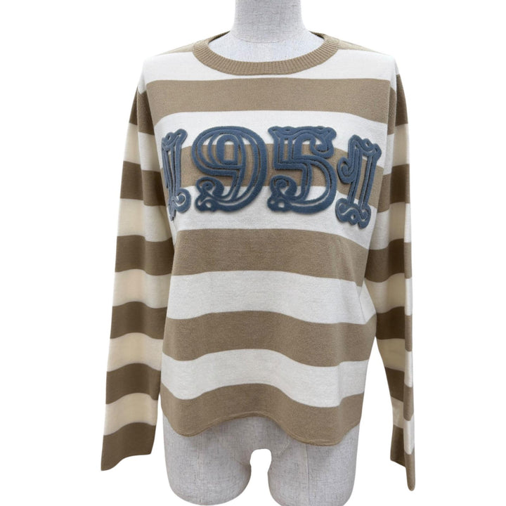 Excellent Max Mara knit VITERBO Border Pattern Long Sleeve Beige S 2521366091