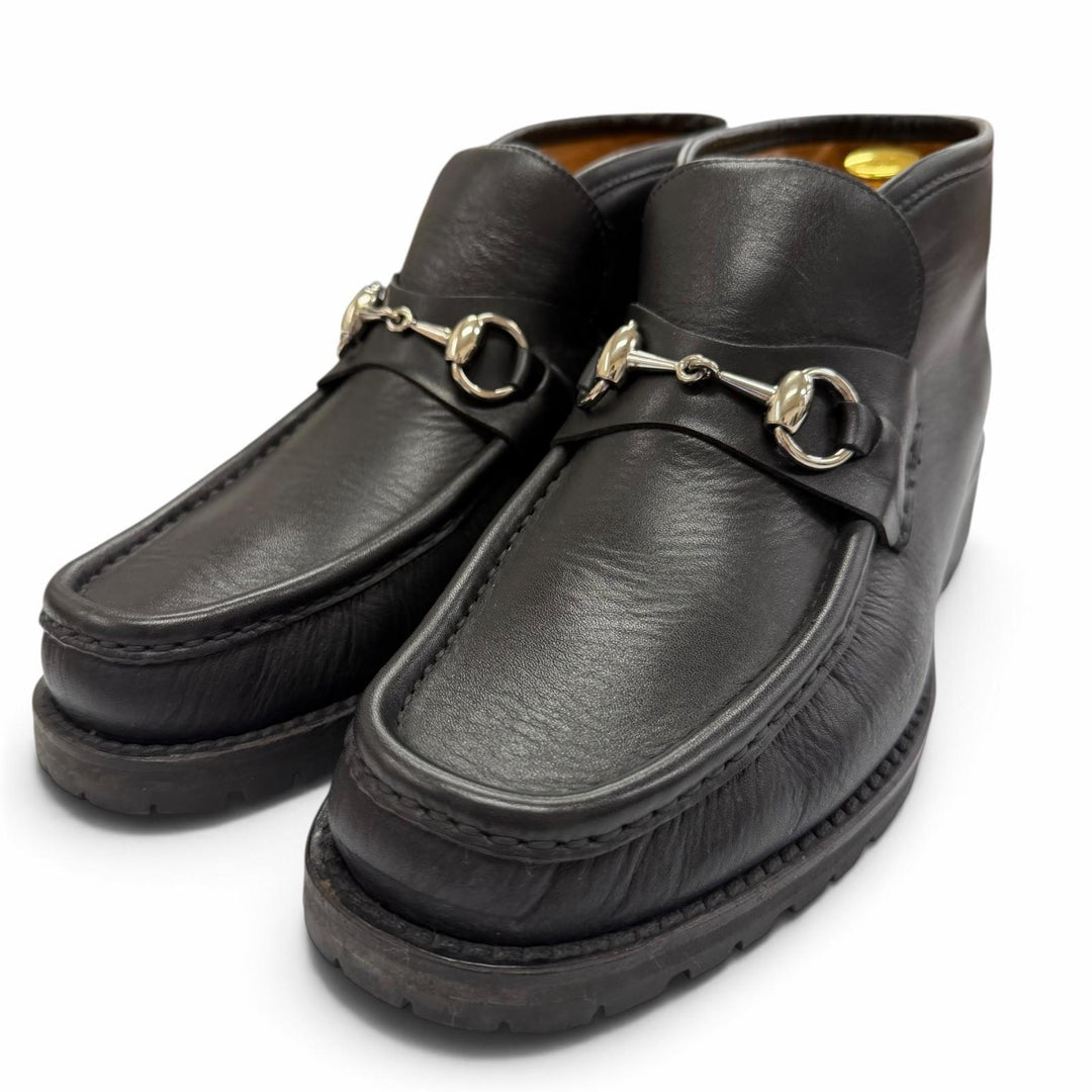 Great GUCCI short boots Horsebit black leather mens 41
