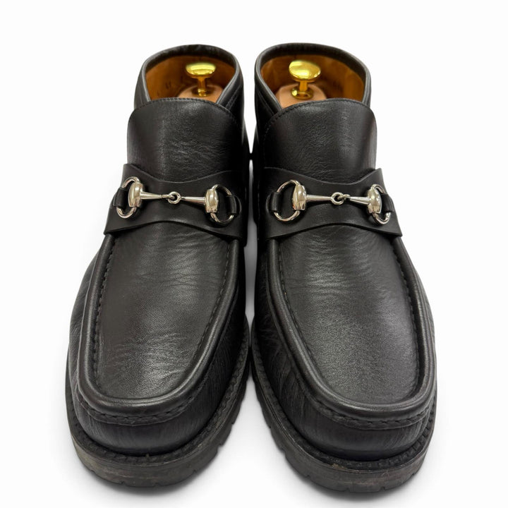 Great GUCCI short boots Horsebit black leather mens 41