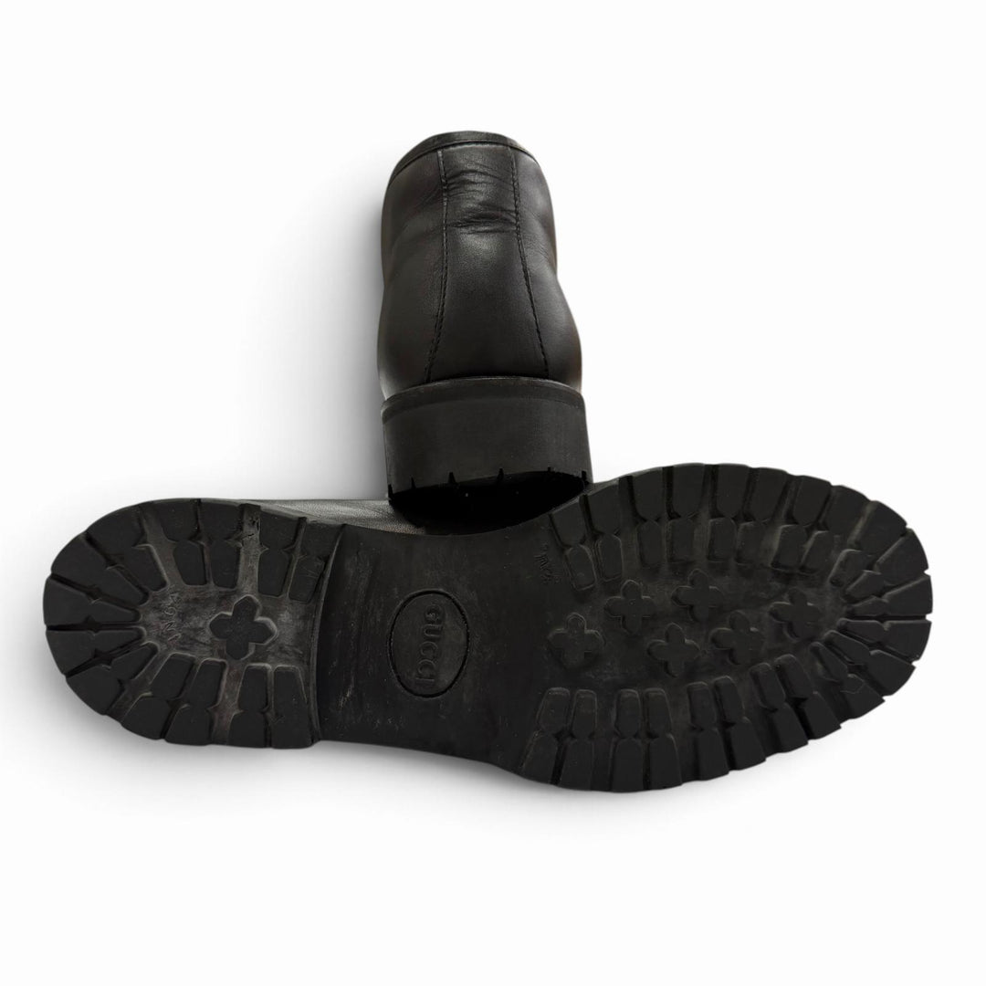Great GUCCI short boots Horsebit black leather mens 41