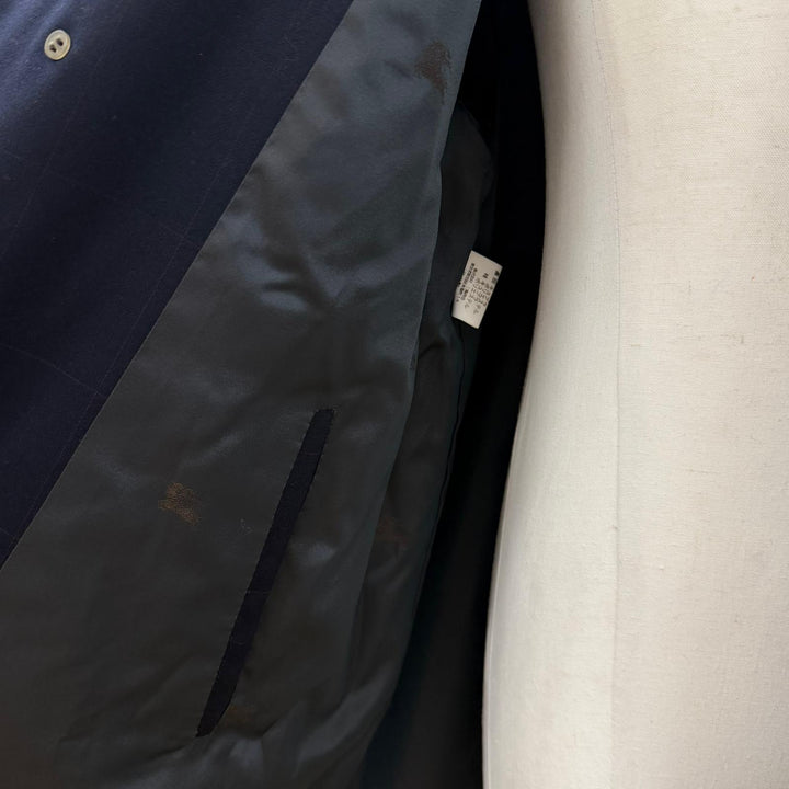 Great BURBERRY LONDON coat Check Pattern Fly-front Navy cashmere mens