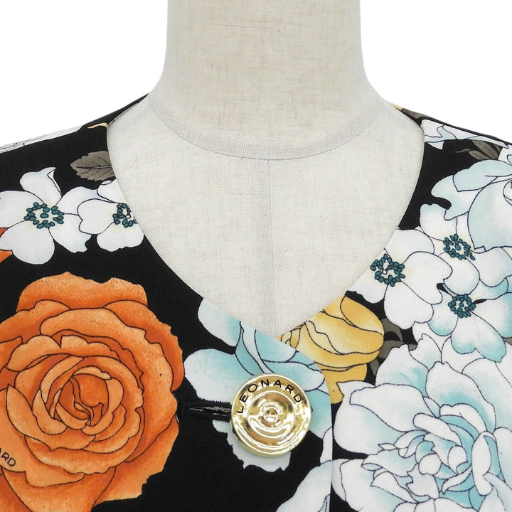 Excellent LEONARD FASHION coat Logo button, floral pattern, collarless, M