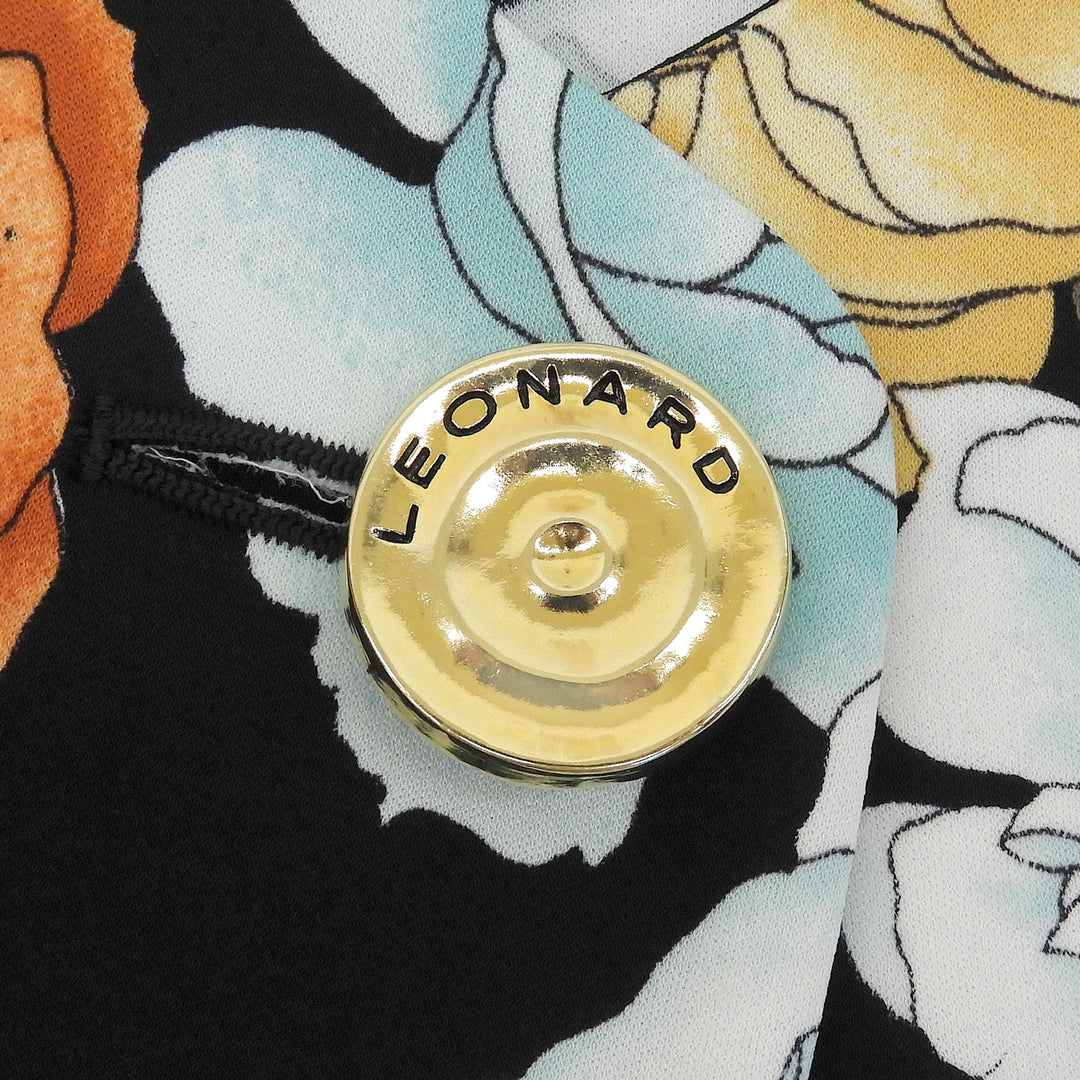 Excellent LEONARD FASHION coat Logo button, floral pattern, collarless, M