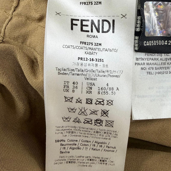 Great FENDI coat Leather-trimmed hooded jacket Brown cotton Women 40 FF8275