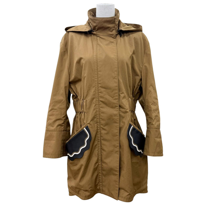 Great FENDI coat Leather-trimmed hooded jacket Brown cotton Women 40 FF8275