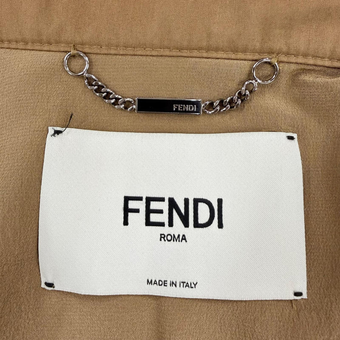 Great FENDI coat Leather-trimmed hooded jacket Brown cotton Women 40 FF8275