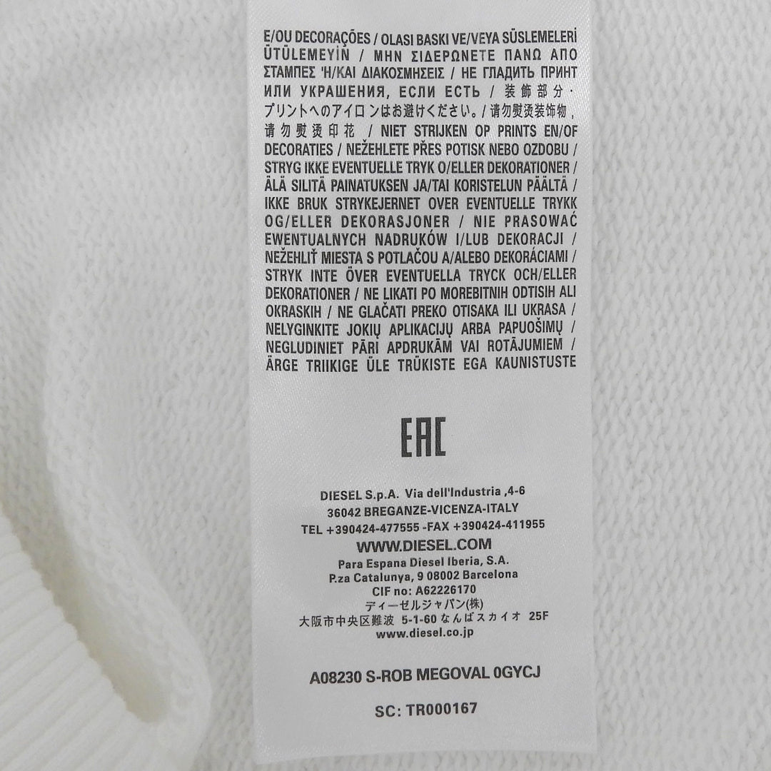 Excellent DIESEL sweat D logo embroidered crew neck white cotton mens XS