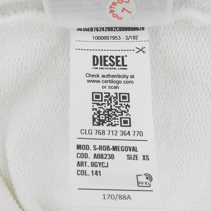Excellent DIESEL sweat D logo embroidered crew neck white cotton mens XS