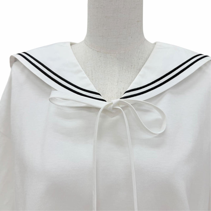 Excellent MIUMIU tops Logo embroidery sailor collar white M MJN460 S231 11EC