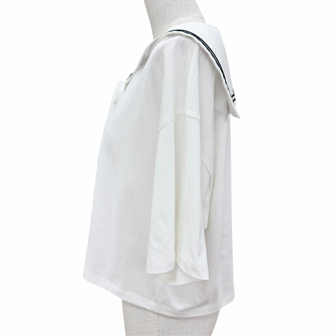 Excellent MIUMIU tops Logo embroidery sailor collar white M MJN460 S231 11EC