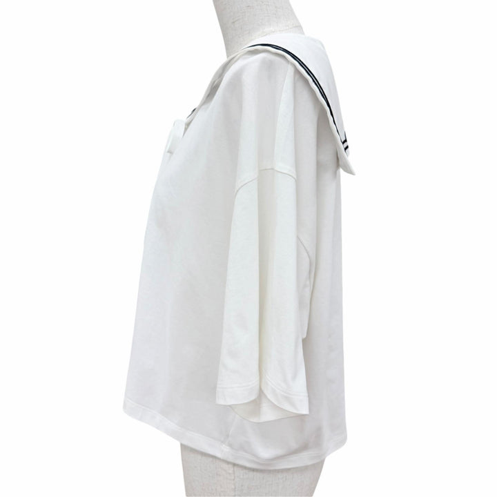 Excellent MIUMIU tops Logo embroidery sailor collar white M MJN460 S231 11EC