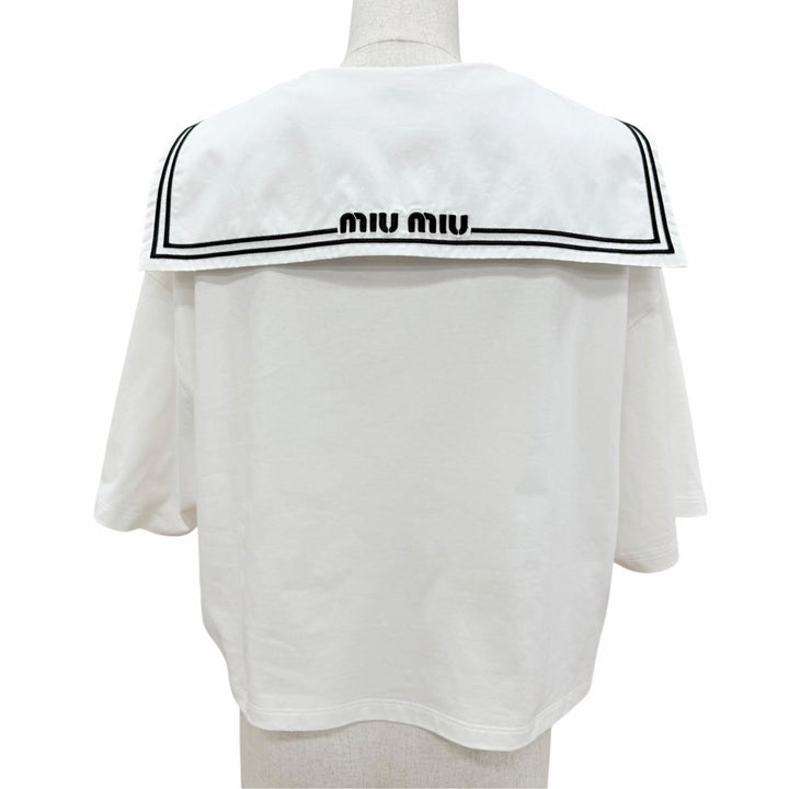 Excellent MIUMIU tops Logo embroidery sailor collar white M MJN460 S231 11EC