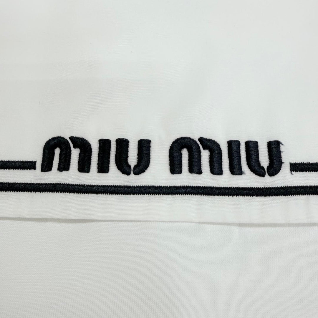 Excellent MIUMIU tops Logo embroidery sailor collar white M MJN460 S231 11EC