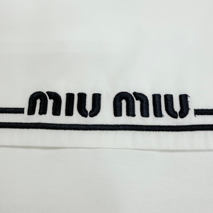 Excellent MIUMIU tops Logo embroidery sailor collar white M MJN460 S231 11EC