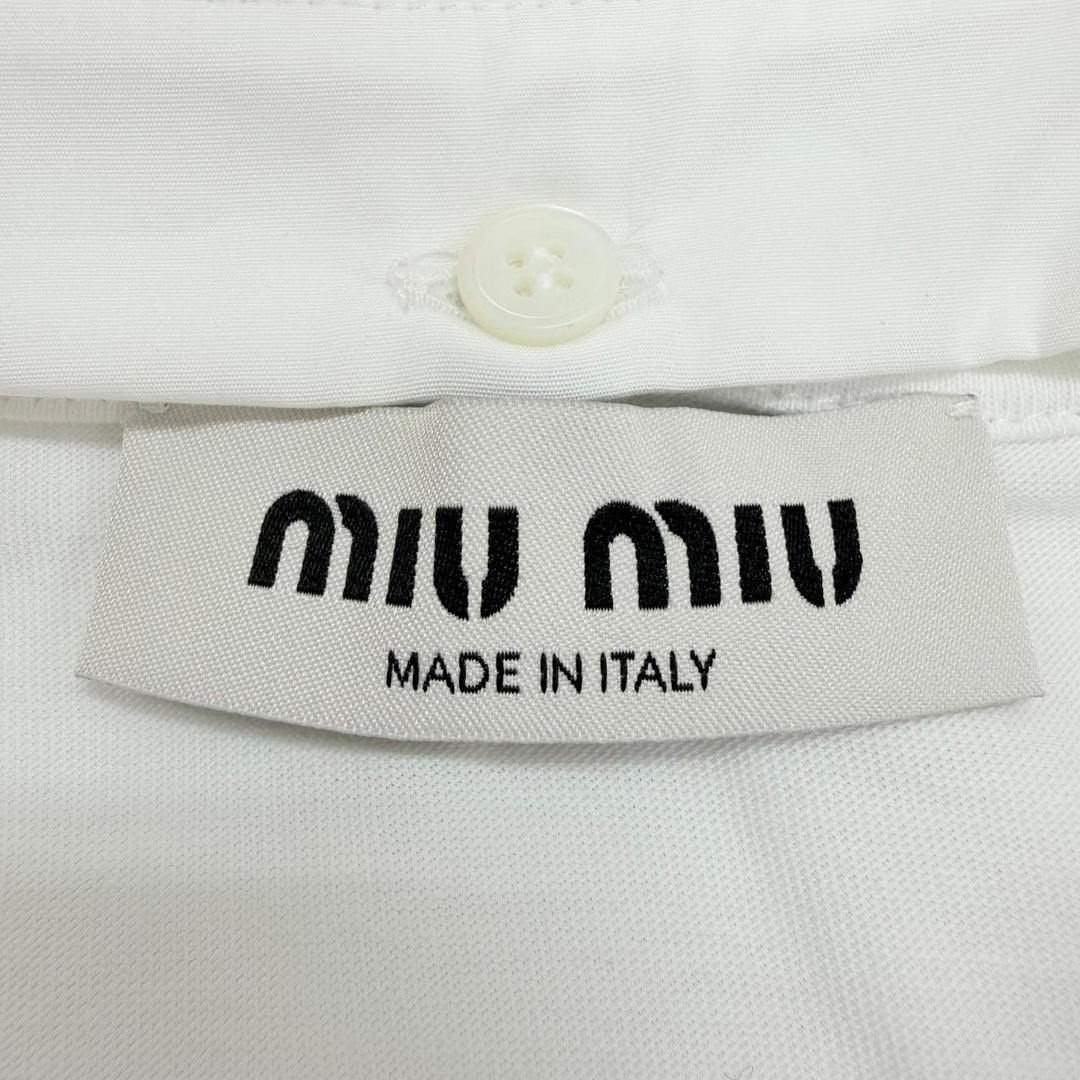 Excellent MIUMIU tops Logo embroidery sailor collar white M MJN460 S231 11EC