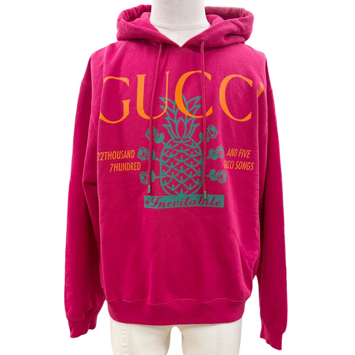 Pristine GUCCI hoodie Logo print pullover pink cotton mens XS 674900 XJD22