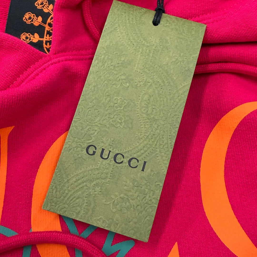 Pristine GUCCI hoodie Logo print pullover pink cotton mens XS 674900 XJD22
