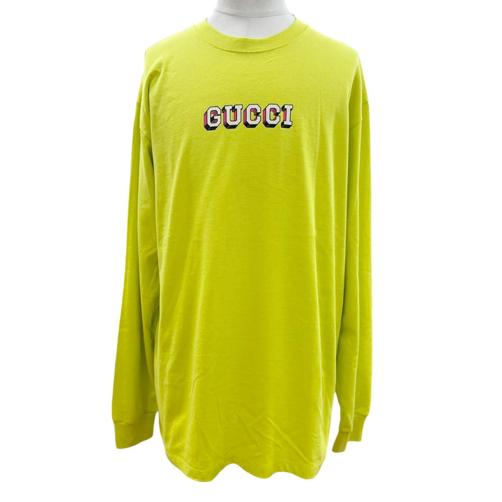 Pristine GUCCI Long-sleeved T-shirt Lime yellow cotton mens L 581903 XJF5P