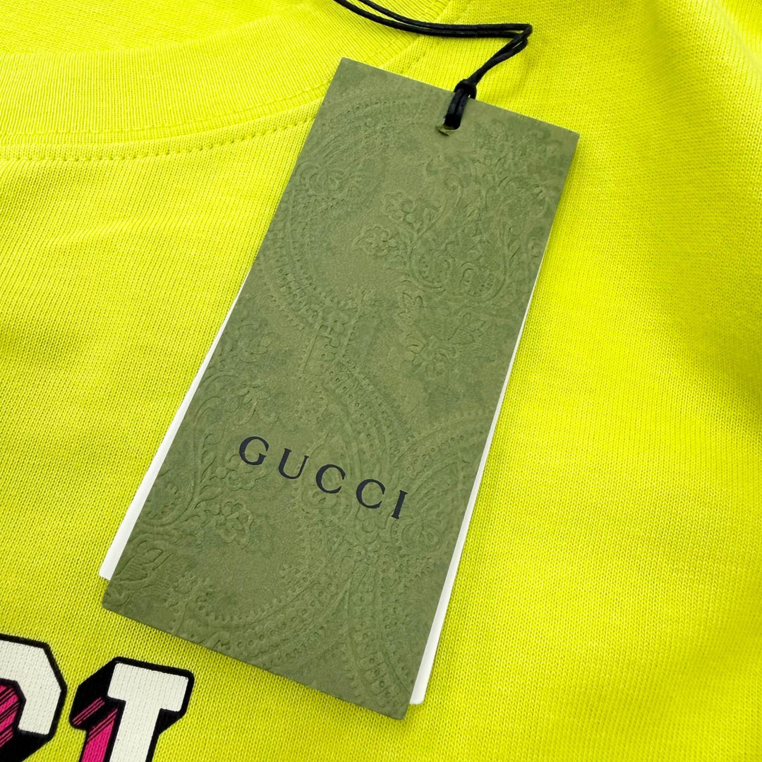 Pristine GUCCI Long-sleeved T-shirt Lime yellow cotton mens L 581903 XJF5P