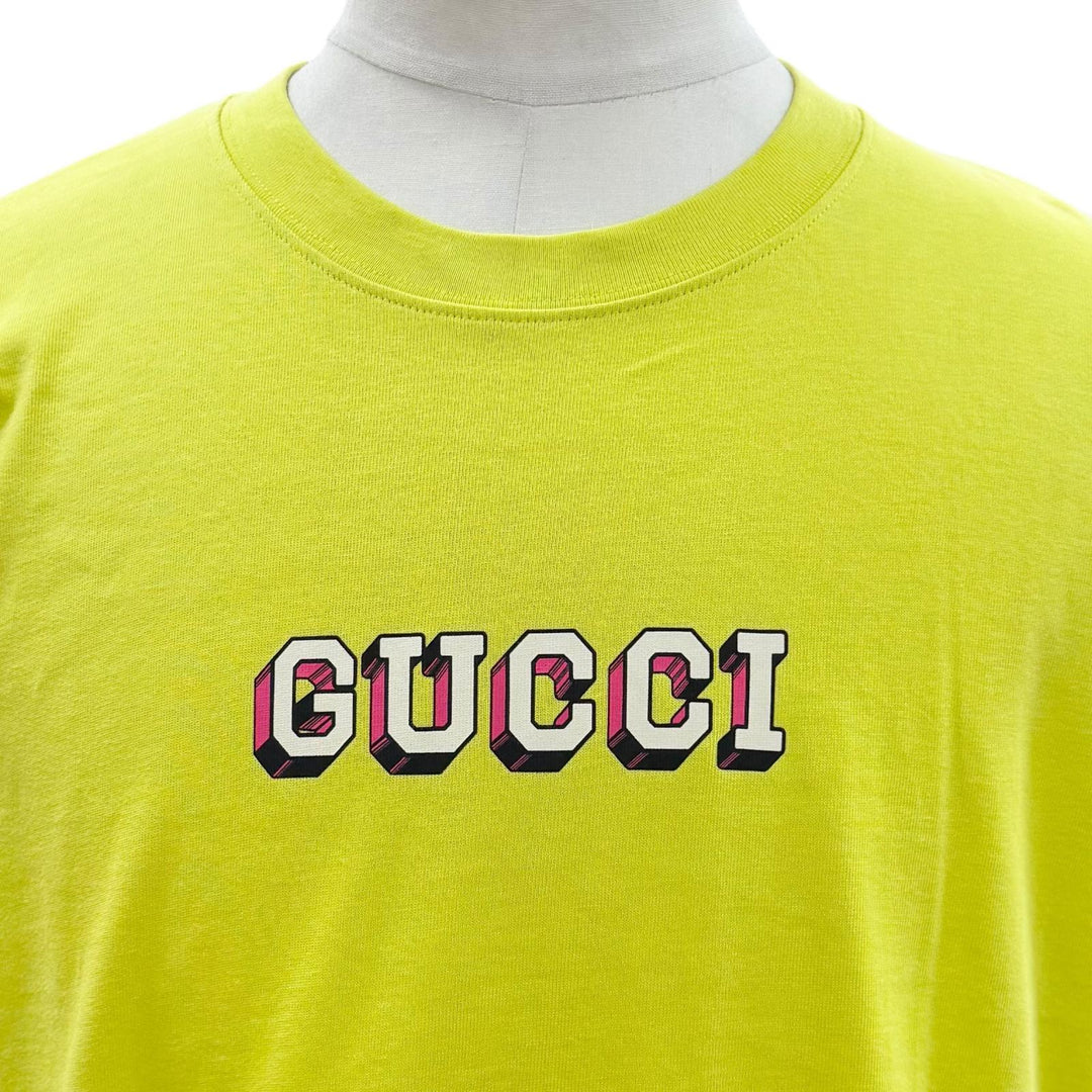 Pristine GUCCI Long-sleeved T-shirt Lime yellow cotton mens L 581903 XJF5P