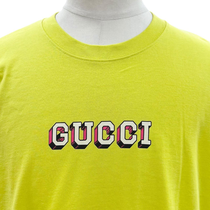 Pristine GUCCI Long-sleeved T-shirt Lime yellow cotton mens L 581903 XJF5P