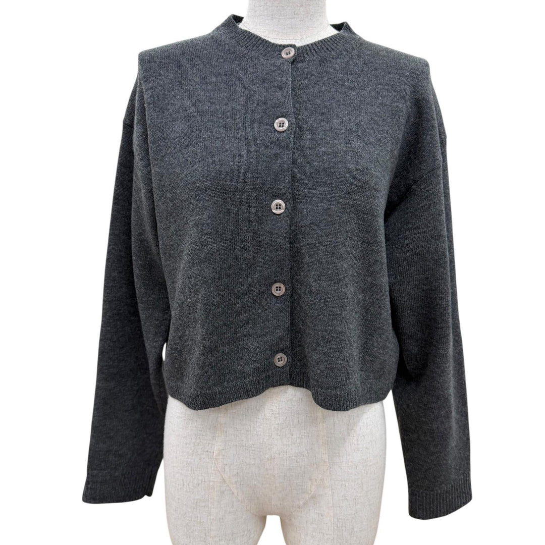 Excellent MIUMIU cardigan Logo embroidered cropped long-sleeved knit gray 38