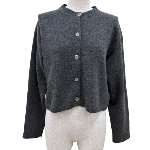 Excellent MIUMIU cardigan Logo embroidered cropped long-sleeved knit gray 38